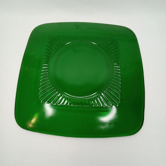 WWII Era Glass Luncheon Plate Set Of 4 Forest Green Charm Fire King 1940s - Picture 4 of 11